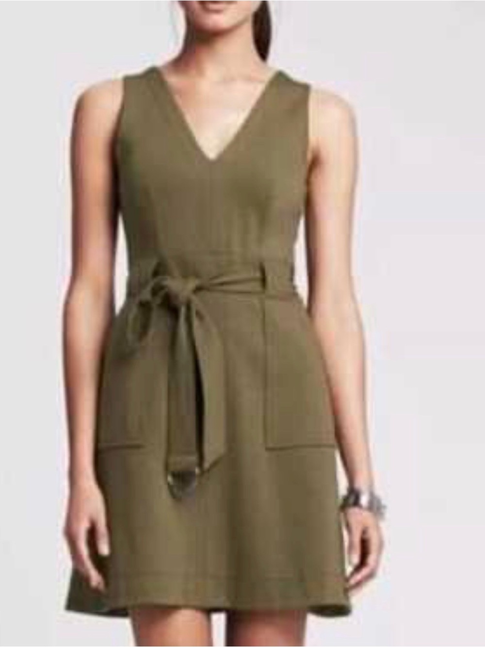 Banana Republic Belted Ponte Utility Dress in olive green